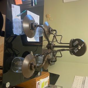 Kitchen chandelier and island lights